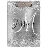 Glittery Silver Foil Black en White Monogram Klembord (Voorkant)