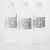 Glittery Silver Foil Black en White Monogram Waterfles Etiket (Flessen)