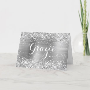Glittery Silver Foil Classic Script Grazie Bedankkaart