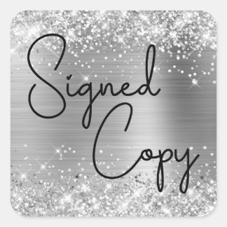 Glittery Silver Foil Cute Heart Ondertekend exempl Vierkante Sticker