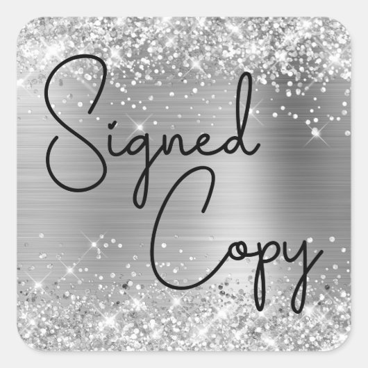 Glittery Silver Foil Cute Heart Ondertekend exempl Vierkante Sticker (Voorkant)