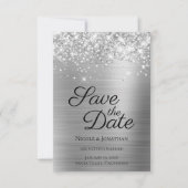 Glittery Silver Foil Elegant Calligraphy Save The Date (Voorkant)