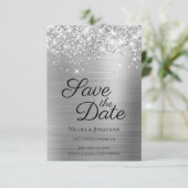 Glittery Silver Foil Elegant Calligraphy Save The Date (Staand voorkant)