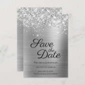 Glittery Silver Foil Elegant Calligraphy Save The Date (Voorkant / Achterkant)