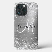 Glittery Silver Foil Elegant Monogram Case-Mate iPhone Case (Achterkant)