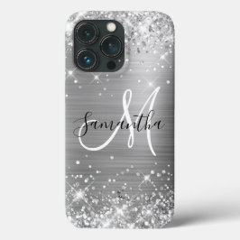 Glittery Silver Foil Elegant Monogram Case-Mate iPhone Case