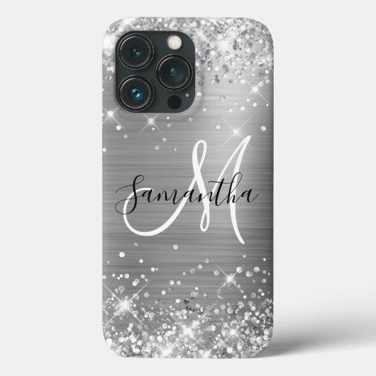 Glittery Silver Foil Elegant Monogram Case-Mate iPhone Case (Achterkant)