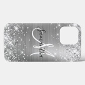 Glittery Silver Foil Elegant Monogram Case-Mate iPhone Case (Achterkant (horizontaal))