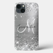 Glittery Silver Foil Elegant Monogram Case-Mate iPhone Case (Achterkant)