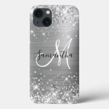 Glittery Silver Foil Elegant Monogram