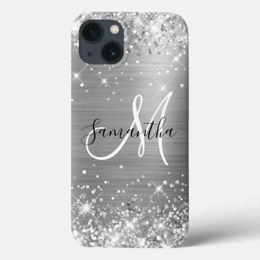 Glittery Silver Foil Elegant Monogram Case-Mate iPhone Case (Achterkant)