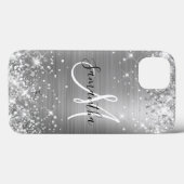 Glittery Silver Foil Elegant Monogram Case-Mate iPhone Case (Achterkant (horizontaal))