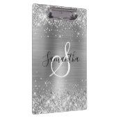 Glittery Silver Foil Elegant Monogrammed Klembord (Rechts)