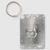 Glittery Silver Foil Elegant Monogrammed Sleutelhanger (Voorkant)