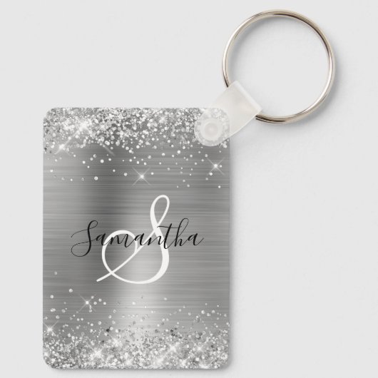 Glittery Silver Foil Elegant Monogrammed Sleutelhanger (Achterkant)