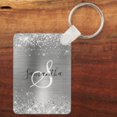 Glittery Silver Foil Elegant Monogrammed Sleutelhanger (Achterkant)