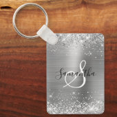 Glittery Silver Foil Elegant Monogrammed Sleutelhanger (Voorkant)