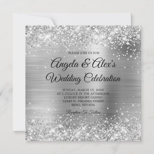 Glittery Silver Foil Elegant Wedding Kaart (Voorkant)