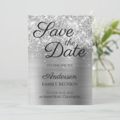 Glittery Silver Foil Family Reunion Save The Date (Staand voorkant)