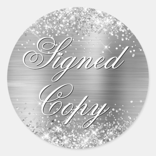 Glittery Silver Foil Fancy gesigneerd exemplaar Ronde Sticker (Voorkant)