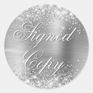 Glittery Silver Foil Fancy gesigneerd exemplaar Ronde Sticker