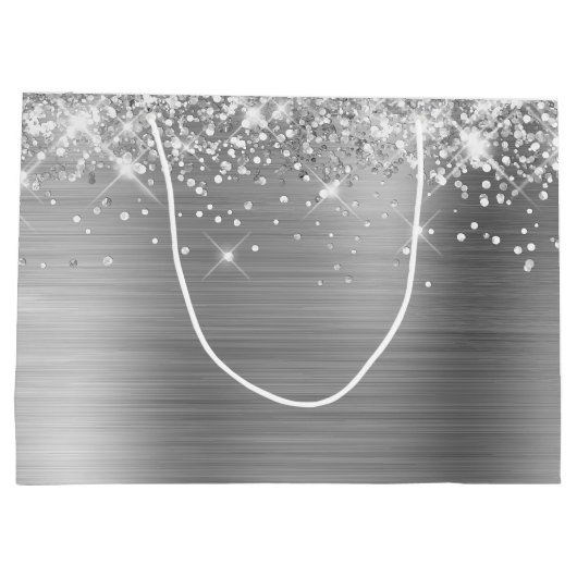 Glittery Silver Foil Fancy Happy Jubileum Groot Cadeauzakje (Achterkant)