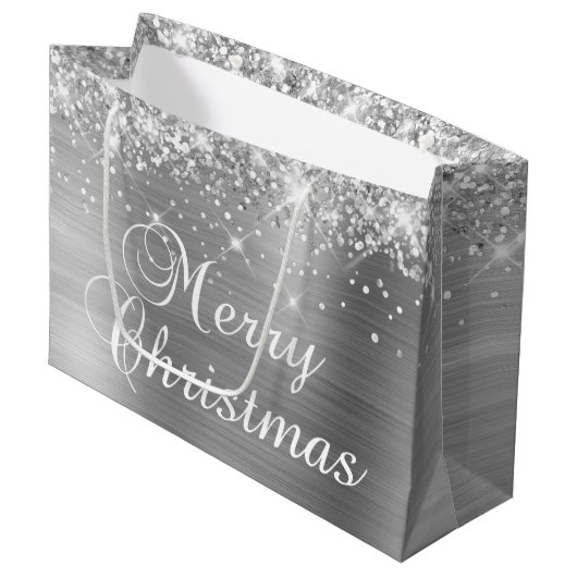 Glittery Silver Foil Fancy kerst Groot Cadeauzakje (Voorkant Gekanteld)