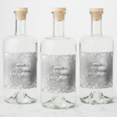 Glittery Silver Foil Fancy Monogram 21st Birthday Likeurfles Etiket (Flessen)