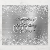 Glittery Silver Foil Fancy Monogram 21st Birthday Likeurfles Etiket (Enkel label)