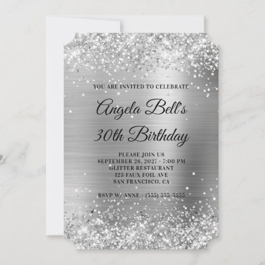Glittery Silver Foil Fancy Monogram 30e verjaardag Kaart (Voorkant)