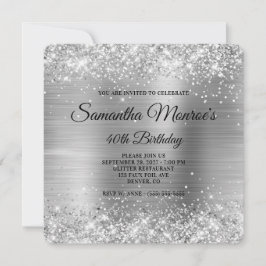 Glittery Silver Foil Fancy Monogram 40e verjaardag Kaart