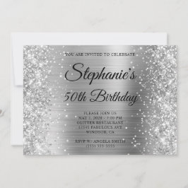 Glittery Silver Foil Fancy Monogram 50e verjaardag Kaart