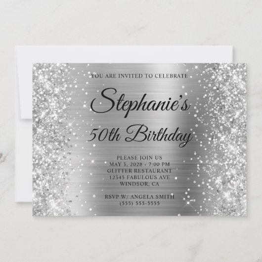 Glittery Silver Foil Fancy Monogram 50e verjaardag Kaart (Voorkant)