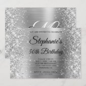 Glittery Silver Foil Fancy Monogram 50e verjaardag Kaart (Voorkant / Achterkant)
