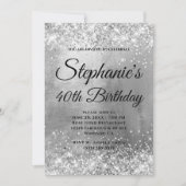Glittery Silver Foil Fancy Monogram Birthday Kaart (Voorkant)