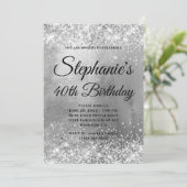 Glittery Silver Foil Fancy Monogram Birthday Kaart (Staand voorkant)