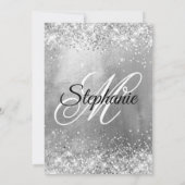 Glittery Silver Foil Fancy Monogram Birthday Kaart (Achterkant)