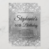 Glittery Silver Foil Fancy Monogram Birthday Kaart (Voorkant / Achterkant)
