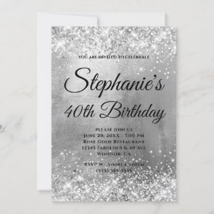 Glittery Silver Foil Fancy Monogram Birthday Kaart