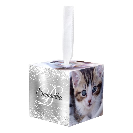 Glittery Silver Foil Fancy Monogram Decoratie (Voorkant hoekig)