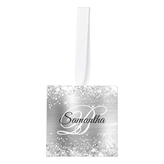 Glittery Silver Foil Fancy Monogram Decoratie (Voorkant)