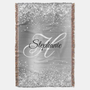Glittery Silver Foil Fancy Monogram Deken
