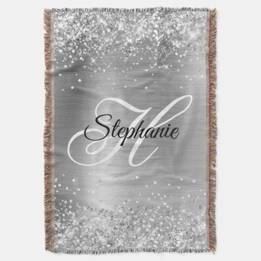 Glittery Silver Foil Fancy Monogram Deken (Voorkant Verticaal)
