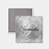 Glittery Silver Foil Fancy Monogram Magneet (Voorkant / Achterkant)