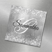 Glittery Silver Foil Fancy Monogram Magneet