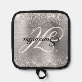 Glittery Silver Foil Fancy Monogram Pannenlap (Voorkant)