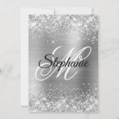 Glittery Silver Foil Fancy Monogram Quinceañera Kaart (Achterkant)