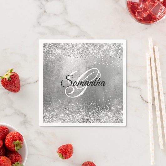 Glittery Silver Foil Fancy Monogram Servet (Insitu)