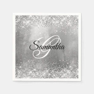 Glittery Silver Foil Fancy Monogram Servet