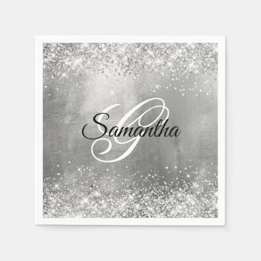 Glittery Silver Foil Fancy Monogram Servet (Voorkant)